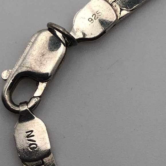 Vtg Sterling Silver Flat Link Super Shiny Chain 16” Length / 4mm Width / 18g - Picture 5 of 7